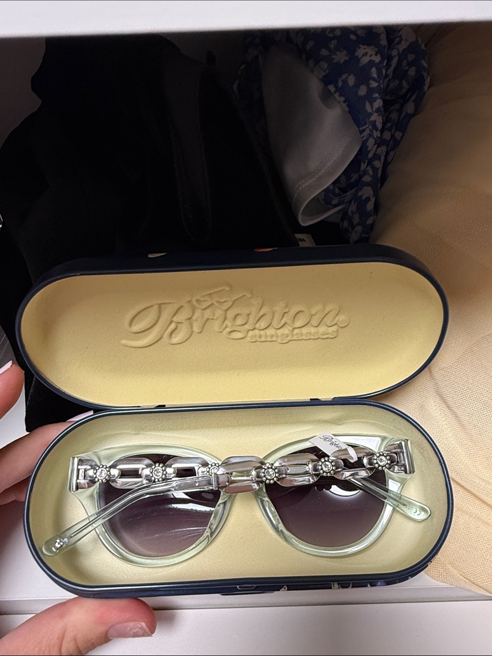 Brighton Translucent Light Blue Round Sunglasses with Gradient Lenses - Picture 2 of 5